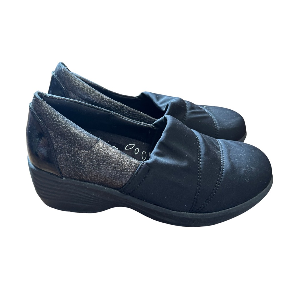 Easy Street SoLite Lite n Up Shoes Womens 8 Black Good Metallic Patent Wedge